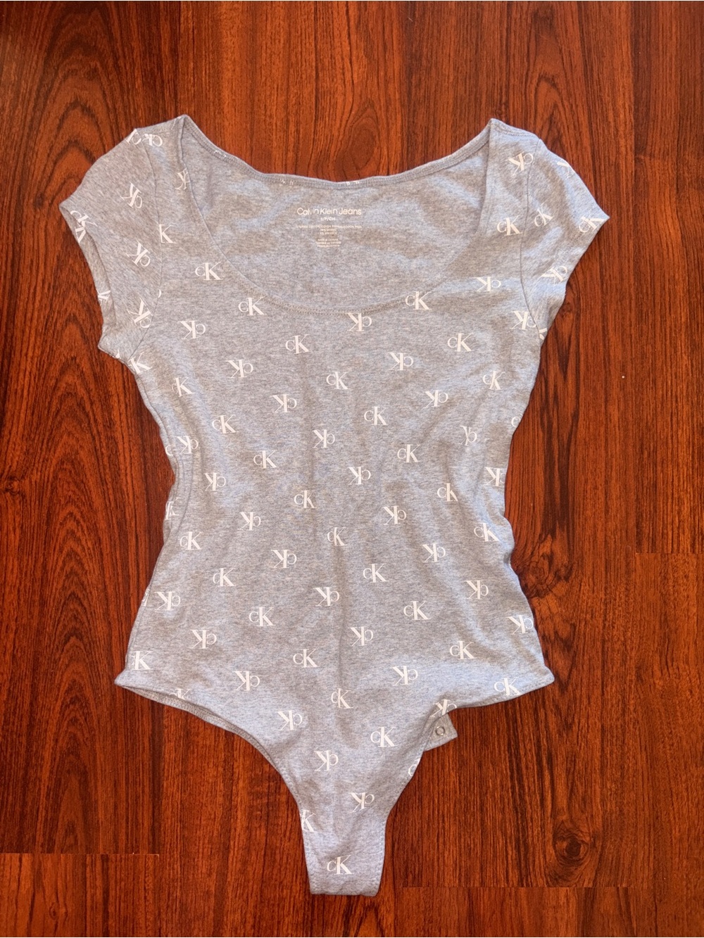 Calvin Klein Jeans Heather Gray Logo Scoop Bodysuit